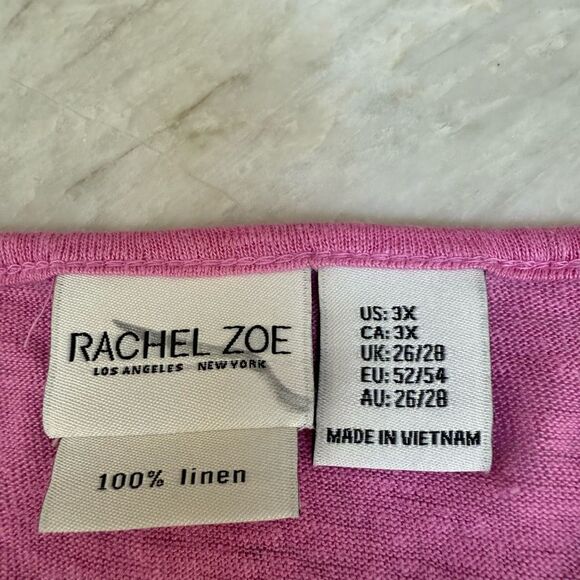 Rachel Zoe Women's 100% Linen Flutter Sleeve V Neck Blouse Top Pink Size 3X - Picture 4 of 7